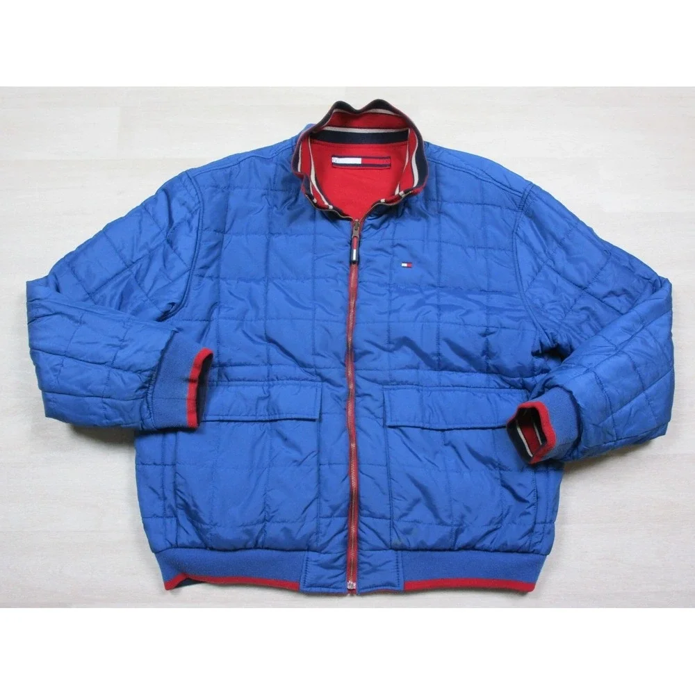 Vintage Tommy Hilfiger Down Puffer Jacket Reversible, Red‎ & Blue, Size (XL)